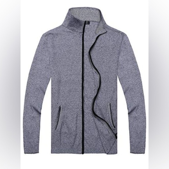 Coofandy Men’s Full Zip Cardigan knitted Sweater. Pockets. Sz S. Light gray - Picture 1 of 9